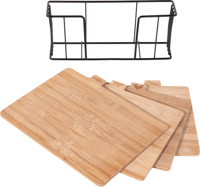 Deski do krojenia Excellent Houseware bambusowe na metalowym stojaku 4 szt (8719987822551) - obraz 4