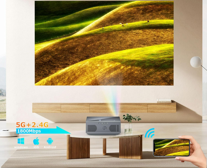 Проектор Wielio GC05A с 5G WiFi, Bluetooth, Full HD Native 1080P, для домашнего кинотеатра 4K, 18000 люмен, совместим с iOS, Android, HDMI, USB, PS5, TV Stick, X-Box, Черный Б/В - Фото 4 Проектор Wielio GC05A с 5G WiFi, Bluetooth, Full HD Native 1080P, для домашнего кинотеатра 4K, 18000 люмен, совместим с iOS, Android, HDMI, USB, PS5, TV Stick, X-Box, Черный Б/В - изображение 4