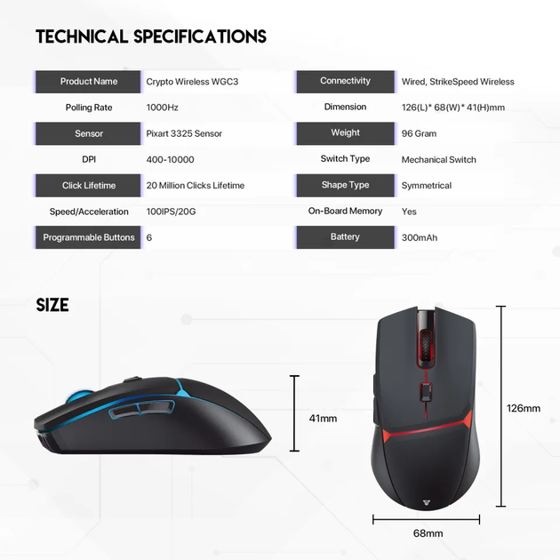 Беспроводная Мышь Игровая Fantech WGC3 Crypto Черный - изображение 6