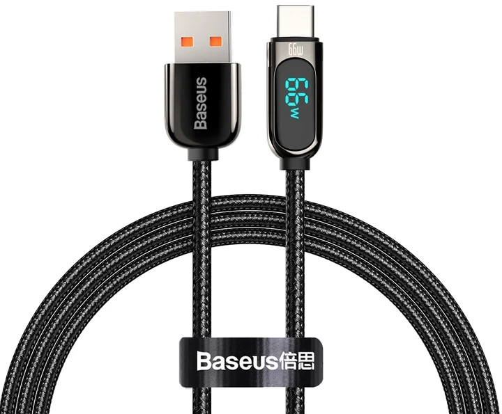 Кабель Baseus Display Fast Charging Data Cable USB to Type-C 66 W 1 m Black (CASX020001) - Фото 2 Кабель Baseus Display Fast Charging Data Cable USB to Type-C 66 W 1 m Black (CASX020001) - зображення 2