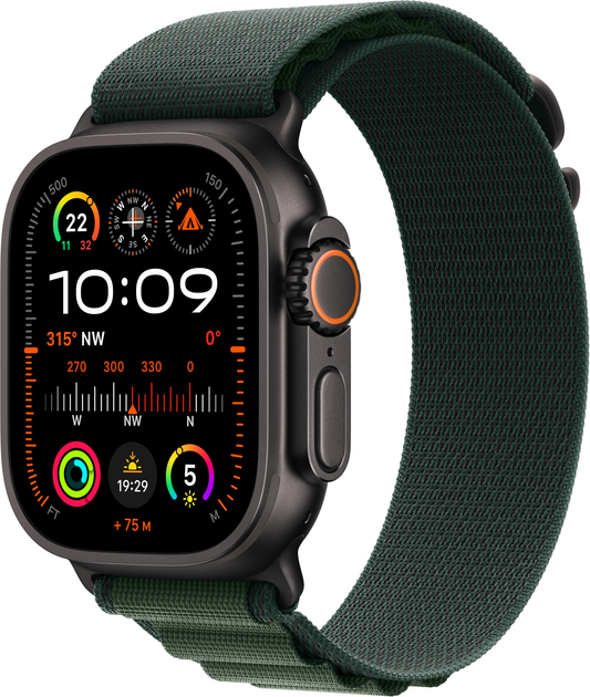 Smartwatch Apple Watch Ultra 2 (2024) GPS + Cellular 49mm Black Titanium Case with Dark Green Alpine Loop - Large (MX4T3) - obraz 1