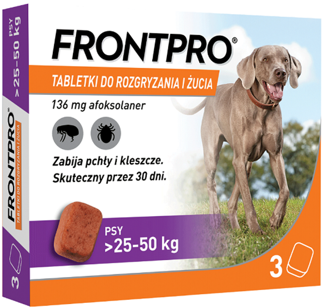 Tabletki na pchły i kleszcze Frontpro dla psów 25 - 50 kg 3 x 136 mg (4064951017001) - obraz 1