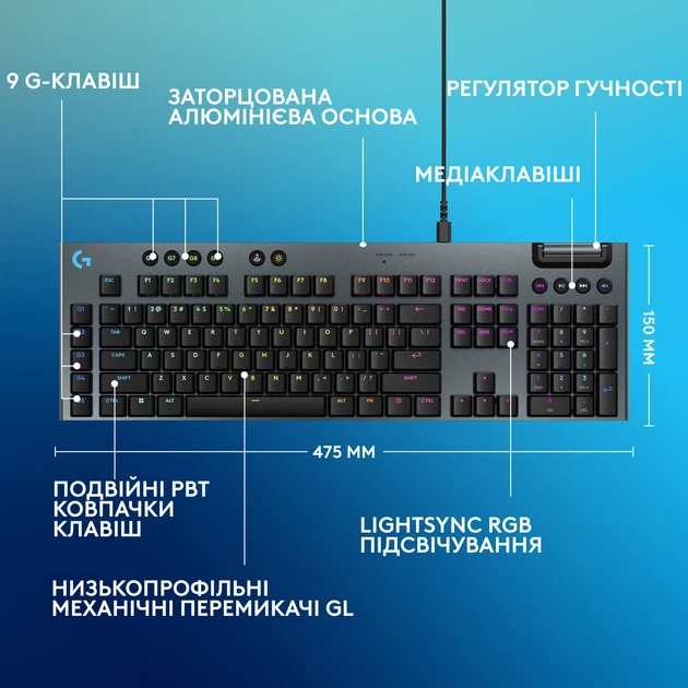 Клавиатура проводная Logitech G915 X Cored Switch-Tactile USB Black (920-012942) - изображение 7