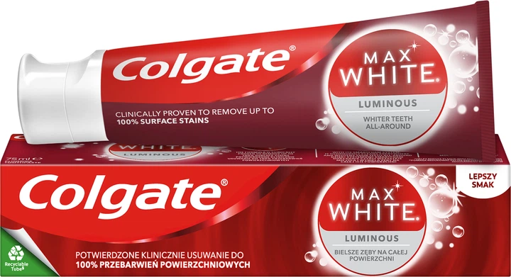 Зубна паста Colgate Max White Luminous 75 мл (8714789867632) - Фото 5 Зубна паста Colgate Max White Luminous 75 мл (8714789867632) - зображення 5
