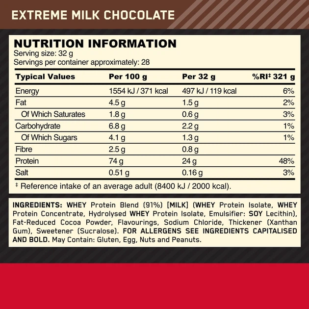 Протеин Optimum Nutrition Gold Standard 100% Whey 908g (Extreme Milk Chocolate) EU - изображение 2