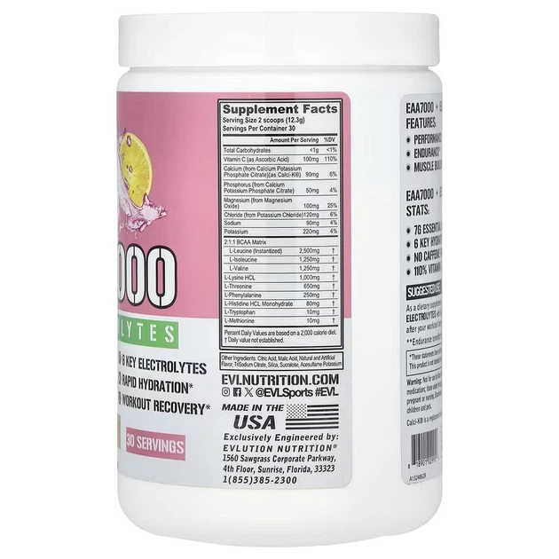 Незамінні амінокислоти + електроліти Evlution Nutrition EAA 7000 + Electrolytes 369 g (Pink Lemonade) - зображення 2