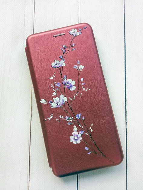 Чехол-книжка бордовый с рисунком на Samsung Galaxy A16 5G Веточка цветов (принт 278) - изображение 2