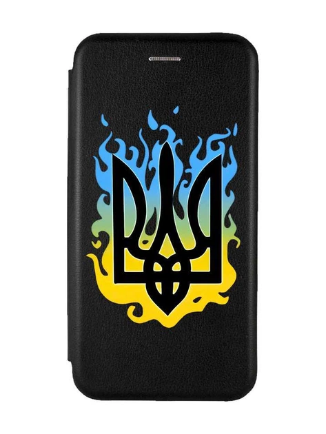 Чохол-книжка чорний з малюнком на Motorola Moto G24 Тризуб Полум'я (принт 257) - Фото 1 Чохол-книжка чорний з малюнком на Motorola Moto G24 Тризуб Полум'я (принт 257) - зображення 1