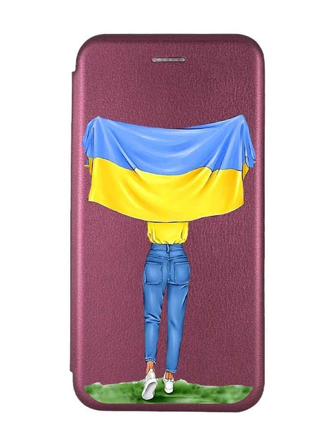 Чохол-книжка з малюнком для Samsung Galaxy A54 5G (A546) Бордовий Дівчина з прапором (принт 263) - Фото 1 Чохол-книжка з малюнком для Samsung Galaxy A54 5G (A546) Бордовий Дівчина з прапором (принт 263) - зображення 1
