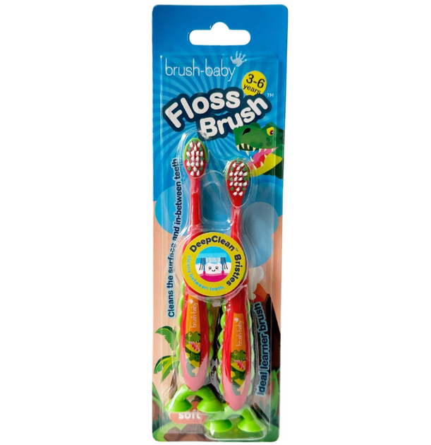 Зубная щетка Brush-Baby FlossBrush от 3 до 6 лет на присоске (динозавр) 2шт. - Фото 1 Зубная щетка Brush-Baby FlossBrush от 3 до 6 лет на присоске (динозавр) 2шт. - изображение 1