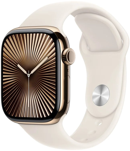 Смарт-годинник Apple Watch Series 10 GPS + Cellular 42mm Gold Titanium Case with Starlight Sport Band - S/M (MX063) - зображення 1