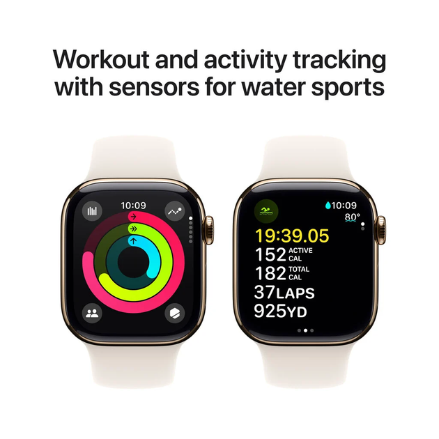 Smartwatch Apple Watch Series 10 GPS + Cellular 42mm Gold Titanium Case with Starlight Sport Band - S/M (MX063) - obraz 6