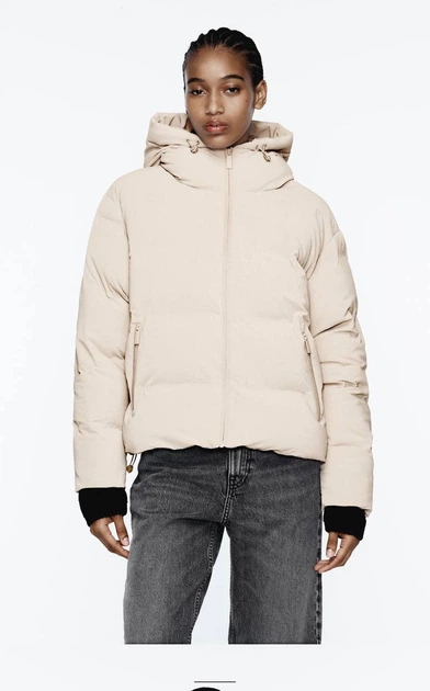 Куртка ZARA Rubberized Puffer Anorak S Бежева (3046Ê