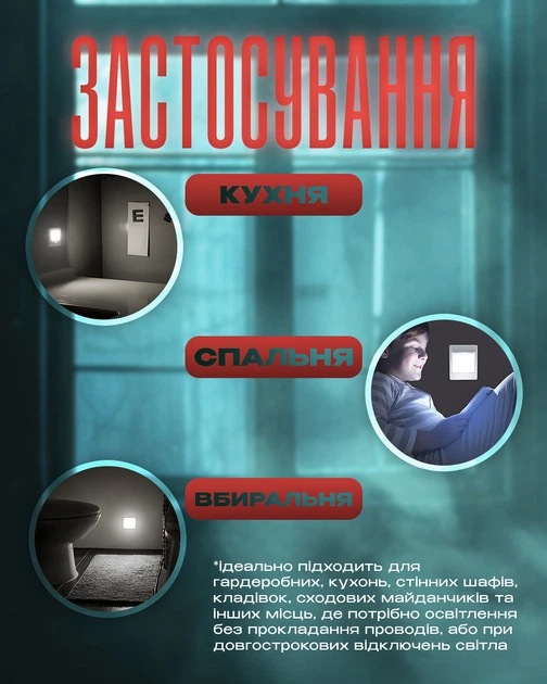 Светильник настенный светодиодный для кухни и спальни на батарейках 3 вида крепления BRS Комплект 2ШТ - изображение 2