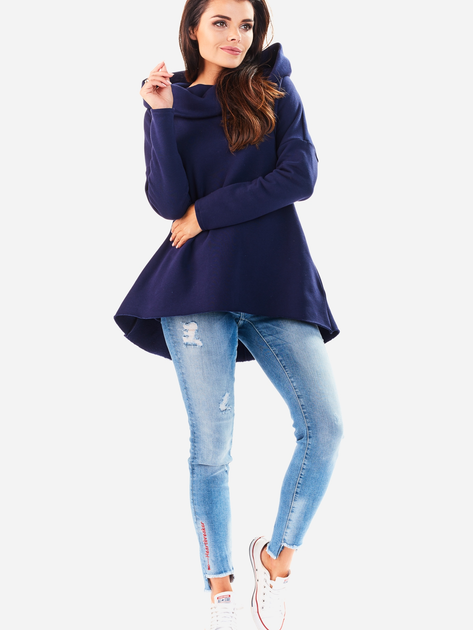 Bluza damska z kapturem długa Awama A200 S-M Ciemnoniebieska (5902360518605) - obraz 3