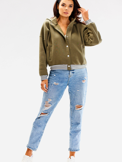 Bluza damska rozpinana streetwear krótka Awama A611 S-M Khaki (5902360583740) - obraz 3