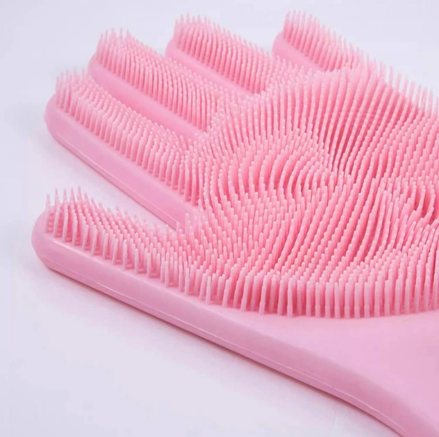 Силиконовые перчатки со щеткой CleansGlove, розовые - изображение 8