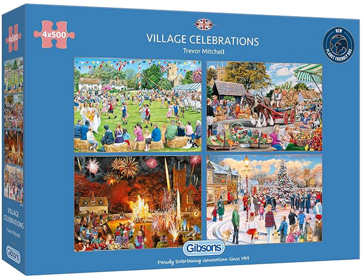 Zestaw puzzli Gibsons Village Celebrations 35 x 49 cm 4 x 500 elementów (5012269050516) - obraz 1