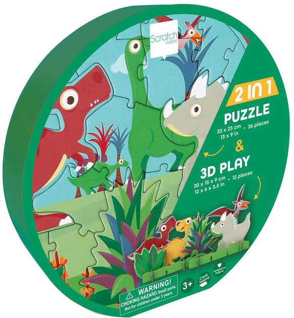 3D Puzzle Scratch Dinozaury 2 w 1 34 x 25 cm 36 elementów (5414561812029) - obraz 1