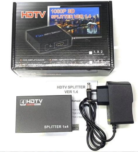 HDMI сплиттер FULL HD 2k 1080 на 4 порта 1 вход ->на 4 экрана разветвитель Splitter разветвитель повторитель (555281274-1) Черный - изображение 2