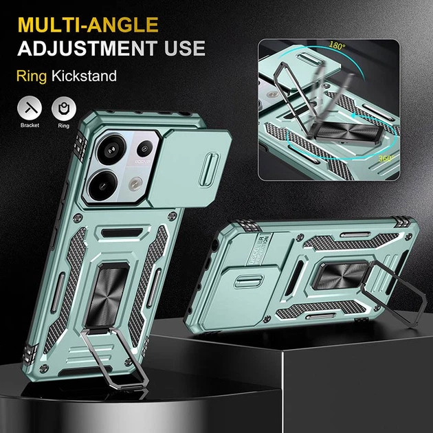 Ударостійкий чохол Camshield Army Ring для Xiaomi Poco X6 / Note 13 Pro 5G Зелений/Light Green - Фото 2 Ударостійкий чохол Camshield Army Ring для Xiaomi Poco X6 / Note 13 Pro 5G Зелений/Light Green - изображение 2