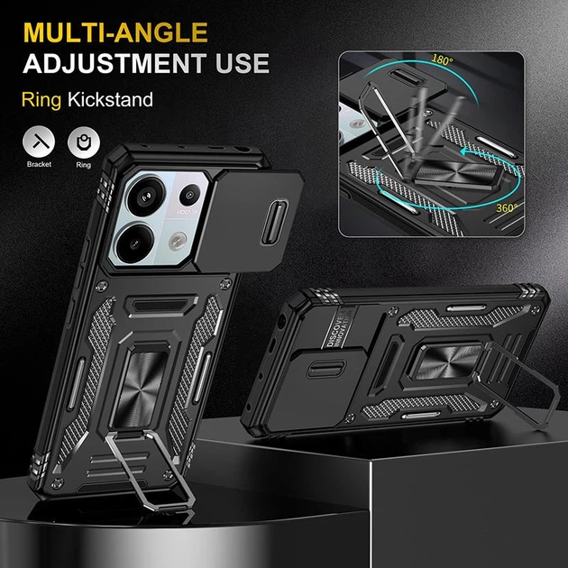Ударостійкий чохол Camshield Army Ring для Xiaomi Poco X6 / Note 13 Pro 5G Чорний / Black - Фото 3 Ударостійкий чохол Camshield Army Ring для Xiaomi Poco X6 / Note 13 Pro 5G Чорний / Black - изображение 3