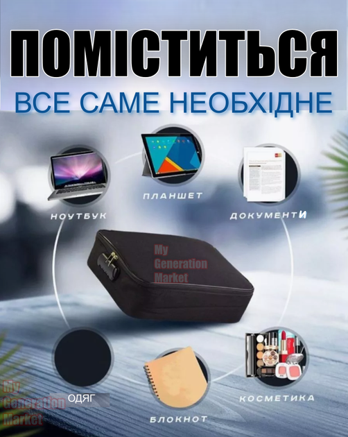 Органайзер для документів із кодовим замком, дорожній місткий портативний кейс із водонепроникного оксфорду для паперу формату А4 карт флешок для дому офісу подорожей - зображення 7