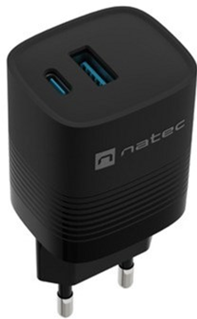 Мережевий зарядний пристрій NATEC Ribera GaN USB-A + USB-C 30W PD 3.0 QC3.0 Black (NUC-2141) - зображення 2