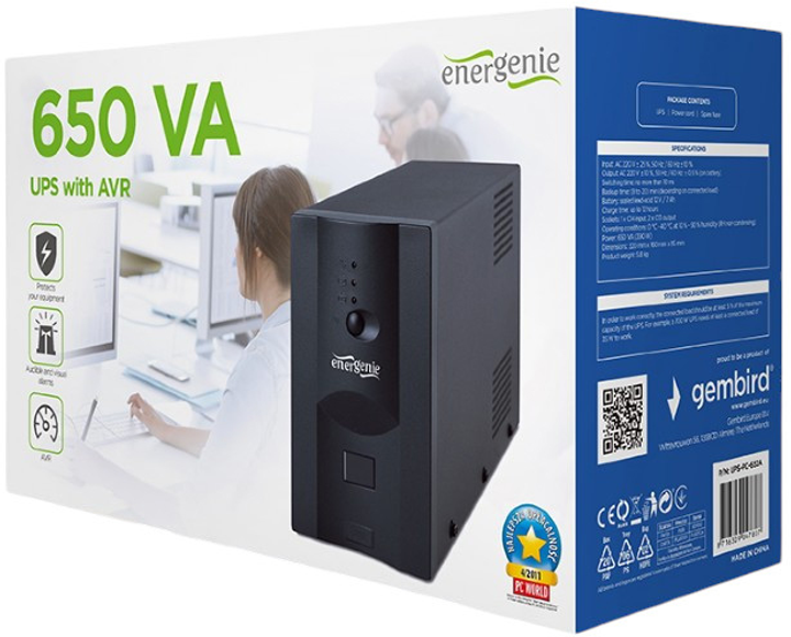ДБЖ EnerGenie UPS-PC-652A 650VA/390W - зображення 5