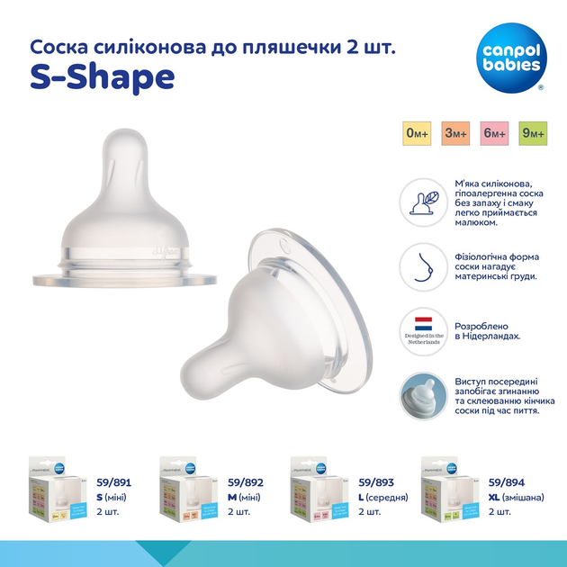 Соска силіконова Canpol babies до пляшечки S-Shape XL змішана 2 шт (59/891) - зображення 5
