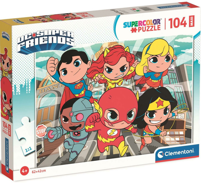 Puzzle Clementoni Maxi Super Kolor Dc Comics Super Friends 104 elementy (8005125257201) - obraz 1