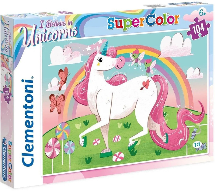 Puzzle Clementoni Super Kolor I Believe In Unicorns 104 elementy (8005125271092) - obraz 1