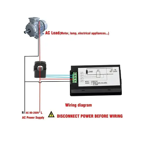 Цифровой измеритель тока мощности AC 80-260В 99.9А 0-22кВт, LED - изображение 5