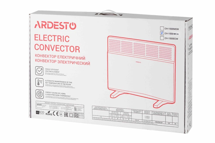 Конвектор електричний ARDESTO CH-1500MCA 1500 Вт 15 м2 закритий нагрівальний елемент IP24 механічне керування антрацит матовий - зображення 9
