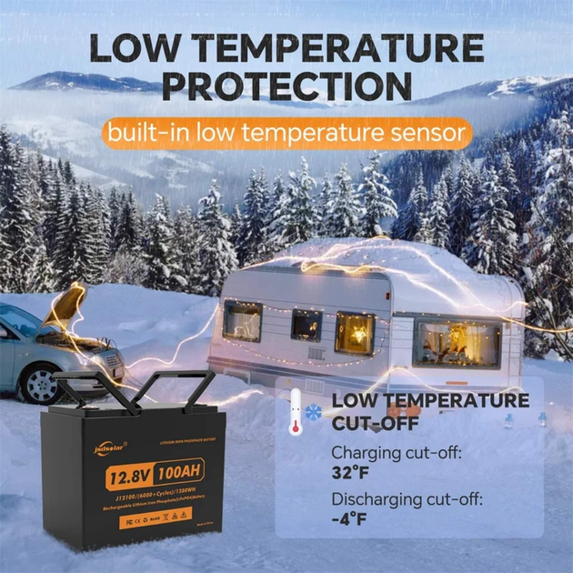 Аккумулятор LiFePo4 (литий железо фосфатный) Jsdsolar J12100 LiFePO4 12V (12,8V) - 100 Ah (1280Wh) (BMS 100A/100A) пластик bluetooth - изображение 12
