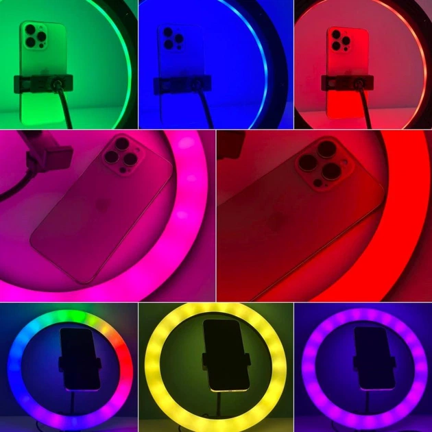 Кільцева світлодіодна Led Лампа 33cm MJ33 RGB 13inch з затискачем для телефону - Фото 4 Кільцева світлодіодна Led Лампа 33cm MJ33 RGB 13inch з затискачем для телефону - изображение 4
