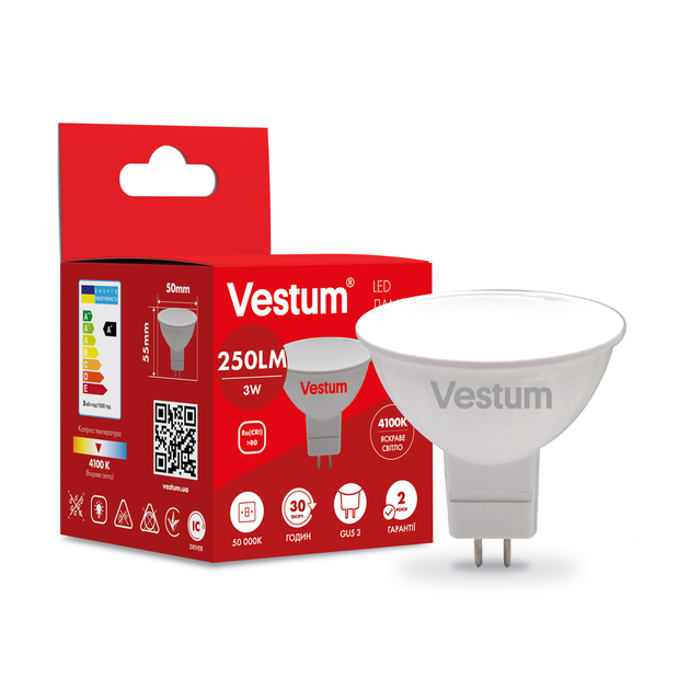 Світлодіодна лампа Vestum MR16 3W 4100K 220V GU5.3 1-VS-1501 - изображение 3