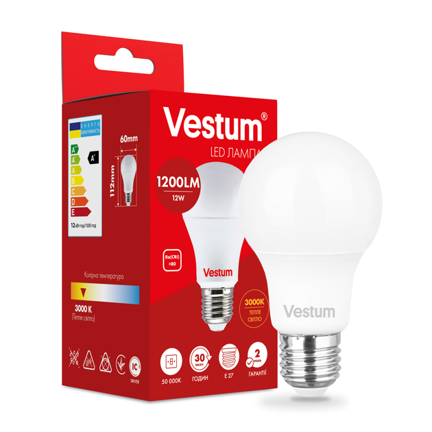 Світлодіодна лампа Vestum A60 12W 3000K 220V E27 1-VS-1104 - изображение 3