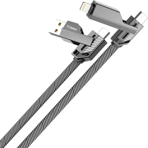 Кабель USB Gelius Twister GP-UCN004 4в1 USB-A/Type-C to Type-C/Lightning 60W 1.2 м Gray (2099900965401) - Фото 3 Кабель USB Gelius Twister GP-UCN004 4в1 USB-A/Type-C to Type-C/Lightning 60W 1.2 м Gray (2099900965401) - изображение 3