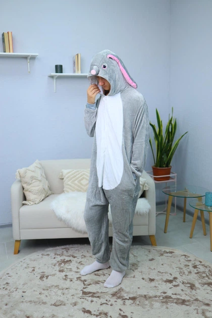 Пижама Кигуруми My Kigu Мужская Заец Кролик Серый размер S 144-155 см (21067411) - изображение 2
