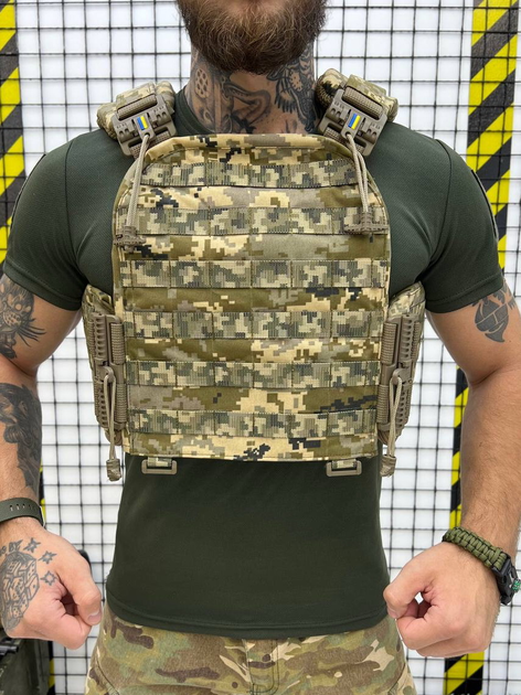 Плитоноска Cordura 1000D з 4 точками швидкого скидання та бічними кишенями під пластини Піксель - зображення 1