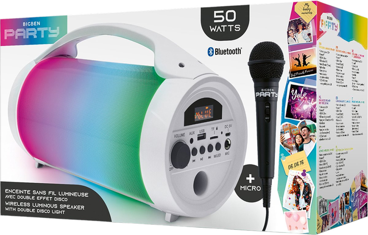 Акустична система BIGBEN Party Lite Luminous Loudspeaker 50W White (PARTYBTLITEWH) - зображення 6
