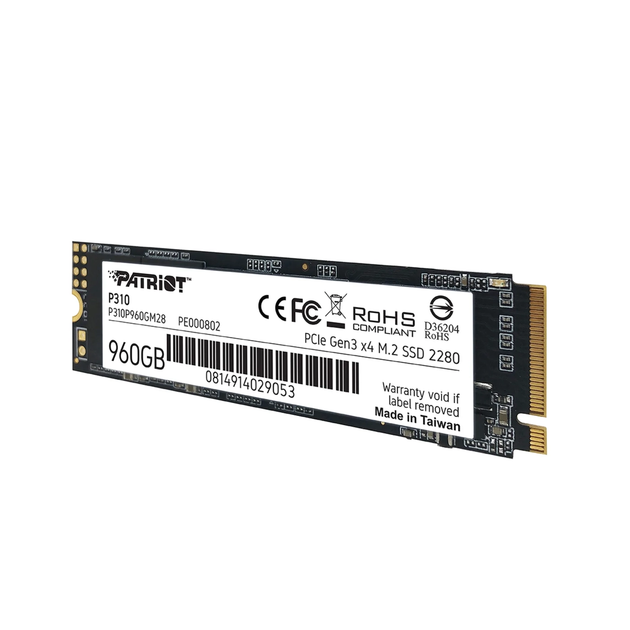 Комп'ютерний запам'ятовувальний пристрій SSD M.2 Patriot P310 960GB NVMe 2280 PCIe 3.0x4 3D NAND TLC (P310P960GM28) - зображення 4