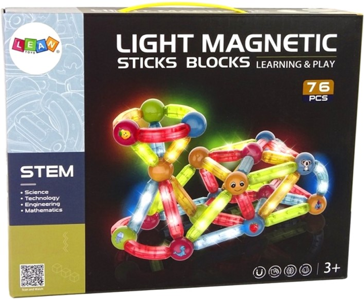 Конструктор магнітний LEAN Toys Світиться 76 деталей (5905515351119) - зображення 4