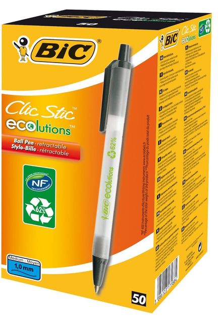 Набір кулькових ручок BIC Ecolutions Clic Stick Чорні 50 шт (ZES3086123175884) - зображення 1