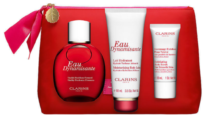 Zestaw damski Clarins Eau Dynamisante Woda toaletowa 100 ml + Balsam do ciała 100 ml + Peeling do ciała 30 ml +Kosmetyczka (3666057194702) - obraz 1