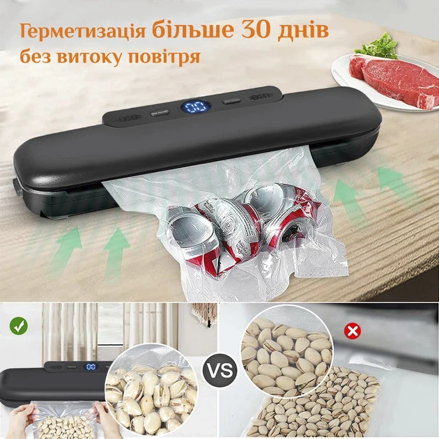 Вакууматор / вакуумный упаковщик запайщик кухонный для продуктов +10 пакетов Z-21 черный (LB-141346) - Фото 5 Вакууматор / вакуумный упаковщик запайщик кухонный для продуктов +10 пакетов Z-21 черный (LB-141346) - изображение 5