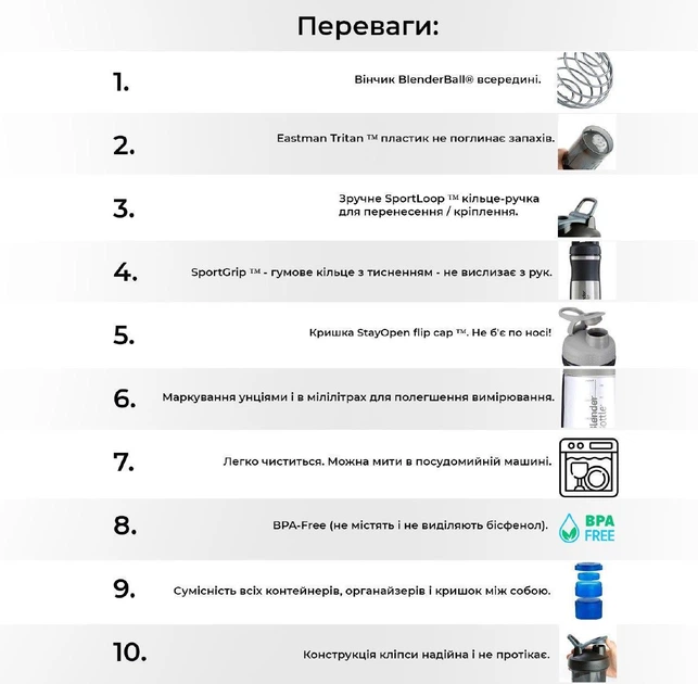 Шейкер спортивний (пляшка) BlenderBottle SportMixer 28oz/820ml Plum - изображение 6