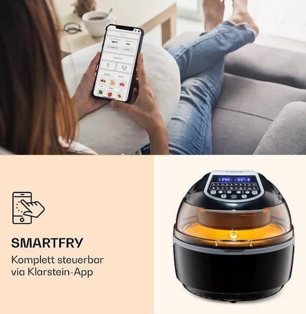 Фритюрниця з гарячим повітрям Klarstein VitAir Smart Hot Air Fryer App Control / 1400 Вт / 7,75 л / 20 програм Чорна - зображення 3