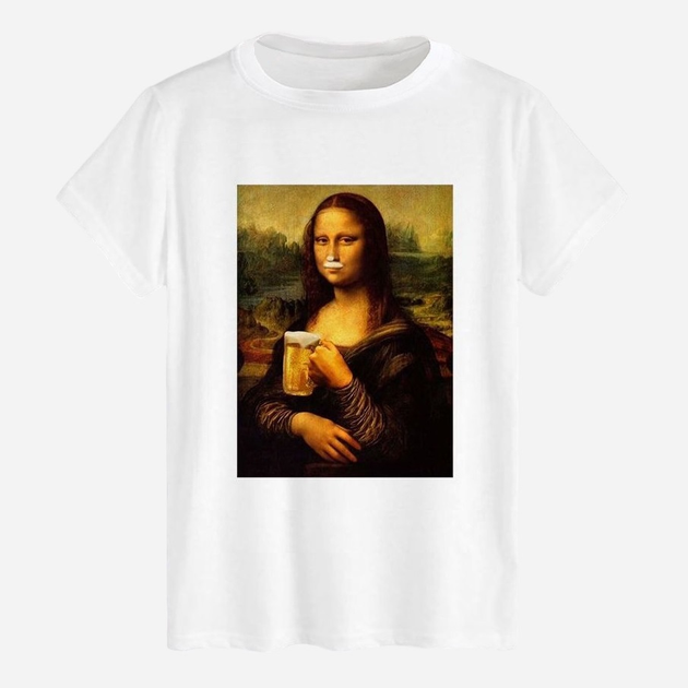 Акція на Футболка бавовняна довга чоловіча Likey Mona lisa and beer M150-0141 XXL Біла від Rozetka